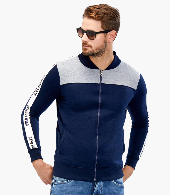 Solid-Men-Hooded-Blue-Grey-T-Shirt