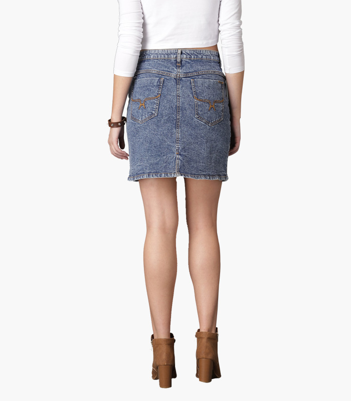 Women-Blue-Solid-Denim-Pencil-Skirt-2