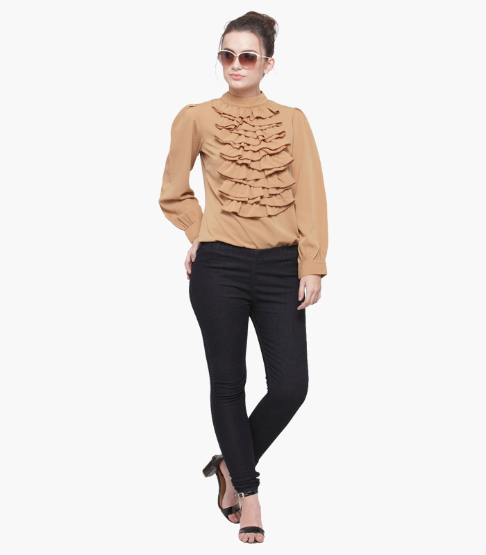Women-Khaki-Solid-Top-2